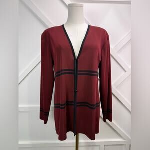 Exclusively Misook Burgundy Black Trim Knit Cardigan Sweater Size Small